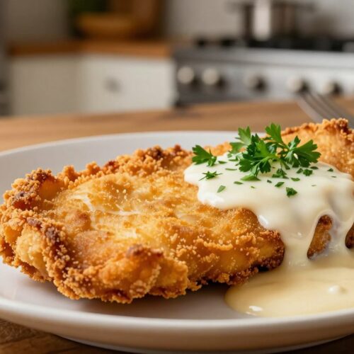chicken-fried-steak-with-gravy-and-parsley-on-plate