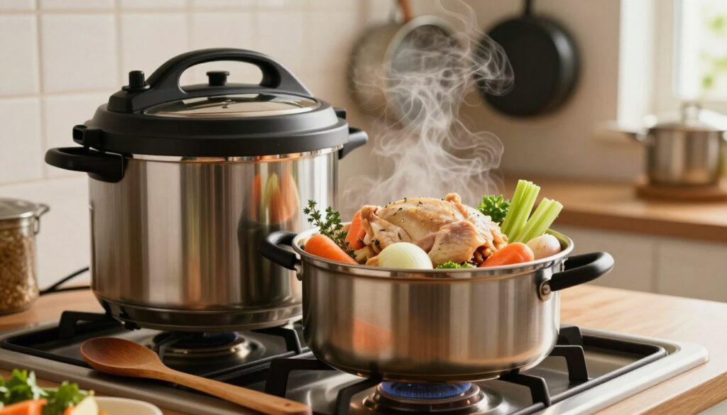 chicken-stock-cooking-in-pressure-cooker-with-vegetables