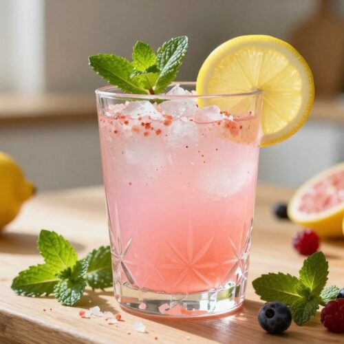 Pink-salt-lemon-drink-with-mint-on-table