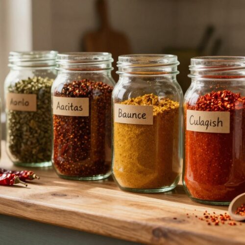 homemade-chili-seasoning-jars-on-wooden-shelf