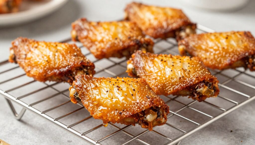 A-tantalizing-arrangement-of-crispy-oven-baked-buffalo-wings-resting-on-a-sleek-wire-rack