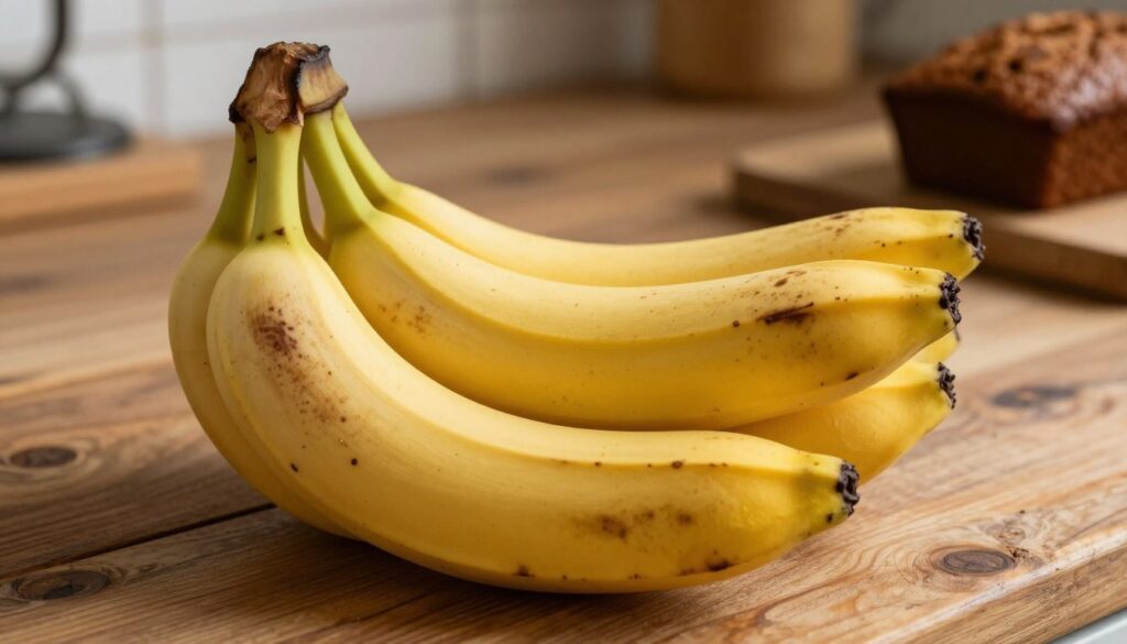Overripe bananas with dark brown spots ready to mash for banana bread recipe